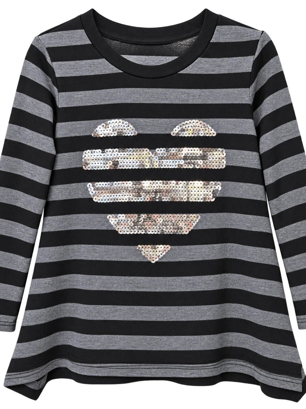 Nevada Girls Size 4 Black Gray Striped Sequin Long Sleeve Top